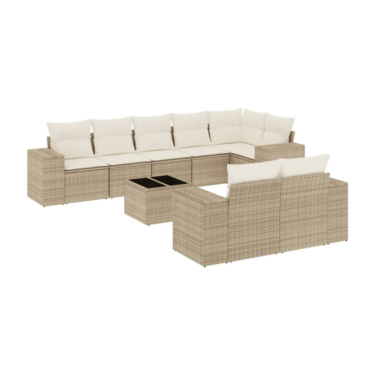 Vidaxl 9-teiliges Gartenmöbel-Set aus Polyrattan mit Kissen und Glastisch in Beige - Bild 2