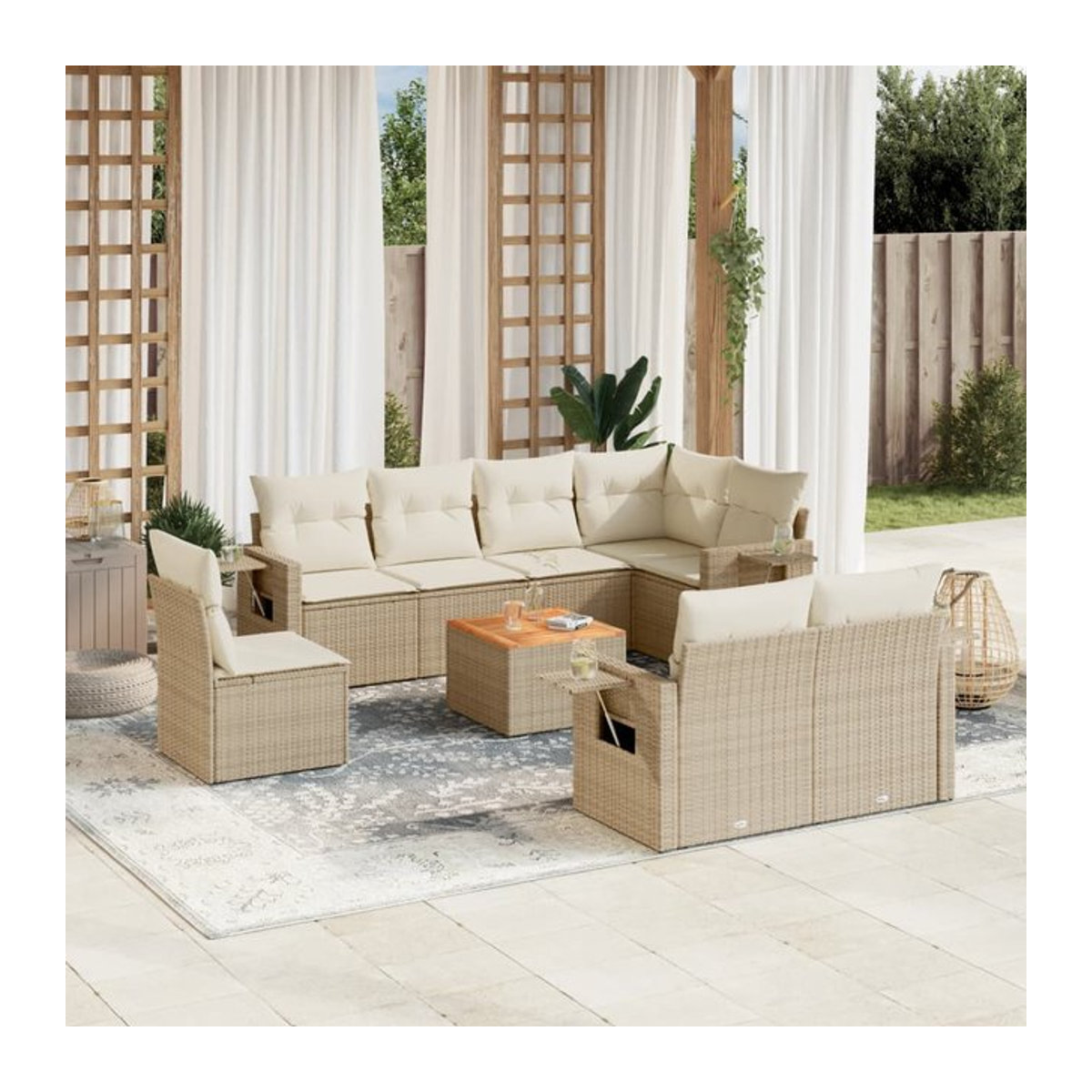 Vidaxl 9-teiliges Gartenmöbel-Set aus Polyrattan und Akazie mit Kissen, Beige - Bild 1