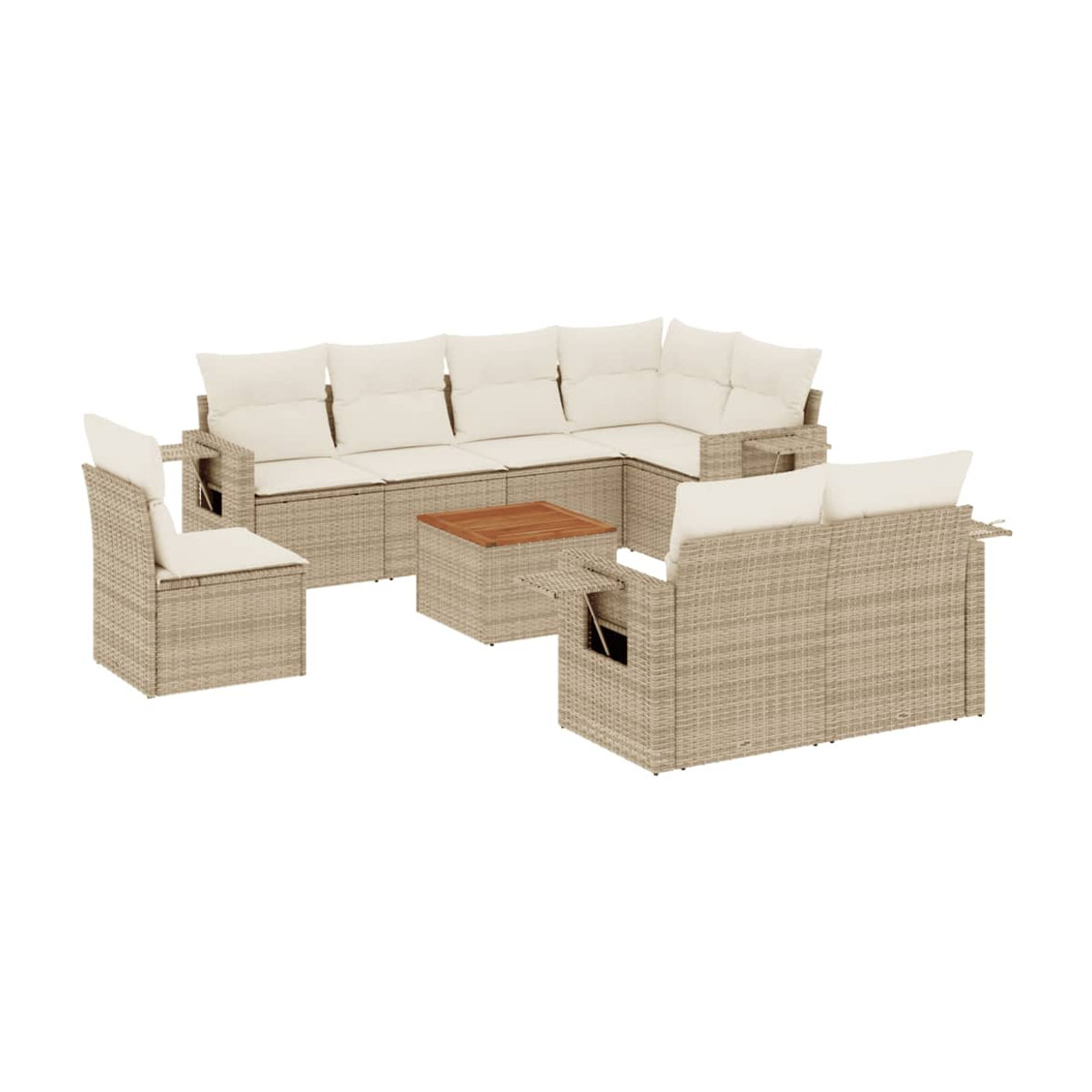 Vidaxl 9-teiliges Gartenmöbel-Set aus Polyrattan und Akazie mit Kissen, Beige - Bild 2