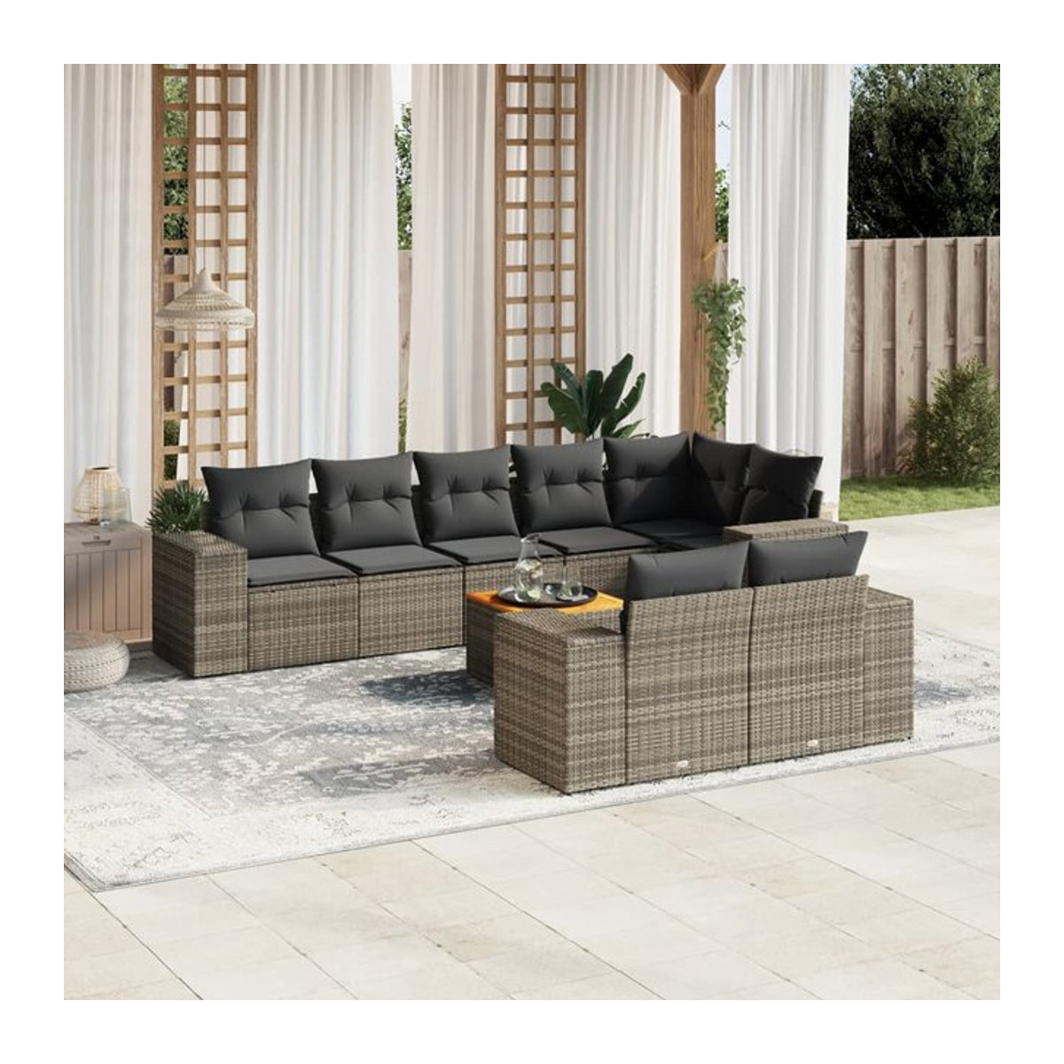 Vidaxl 9-teiliges Gartenmöbel-Set aus Polyrattan und Akazie mit Kissen, Grau - Bild 1
