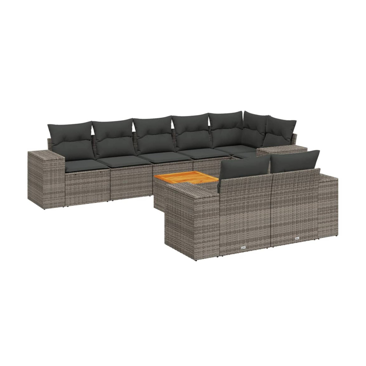 Vidaxl 9-teiliges Gartenmöbel-Set aus Polyrattan und Akazie mit Kissen, Grau - Bild 2