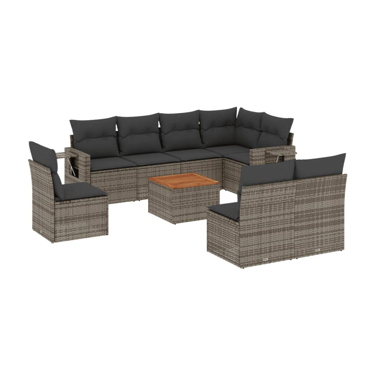Vidaxl 9-teiliges Gartenmöbel-Set aus Polyrattan und Akazie mit Kissen in Grau - Bild 2
