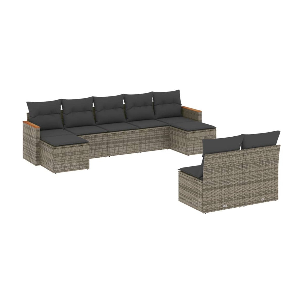Vidaxl 9-teiliges Gartenmöbel-Set aus Polyrattan und Stahl mit Kissen, Grau - Bild 2