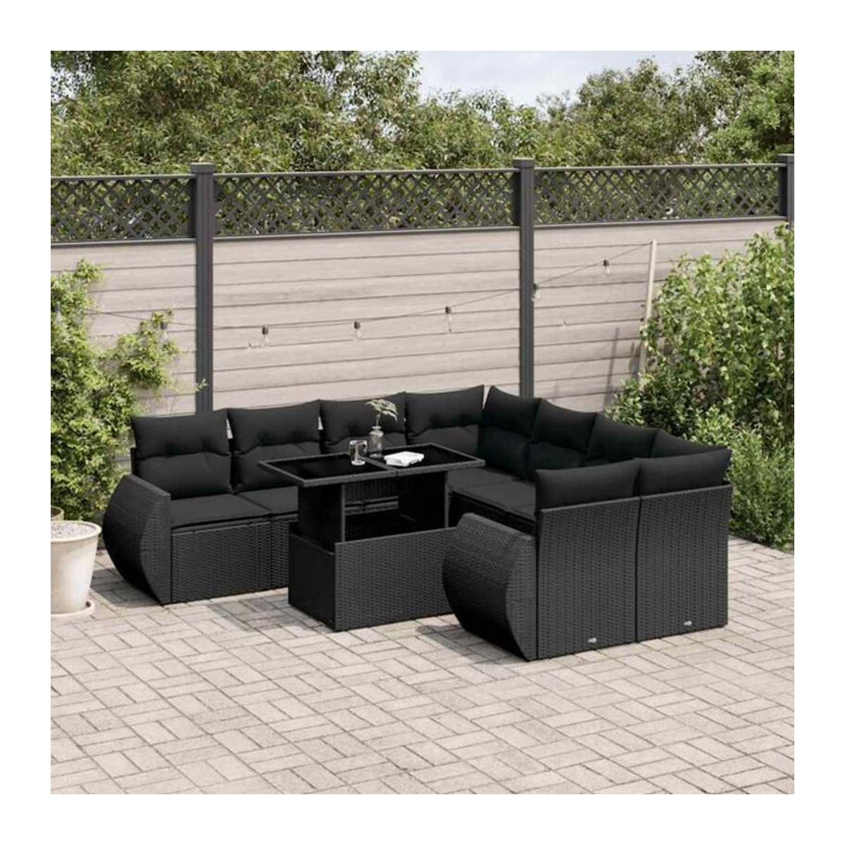 Vidaxl 9-tlg. Garten-Sofagarnitur aus Poly-Rattan mit Kissen in Schwarz - Bild 1