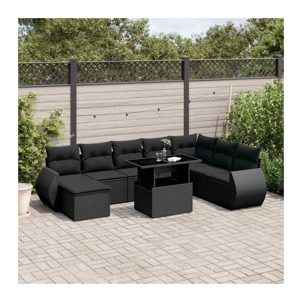 Vidaxl 9-tlg. Garten-Sofagarnitur aus Poly-Rattan mit Kissen in Schwarz im modernen Design - Bild 1