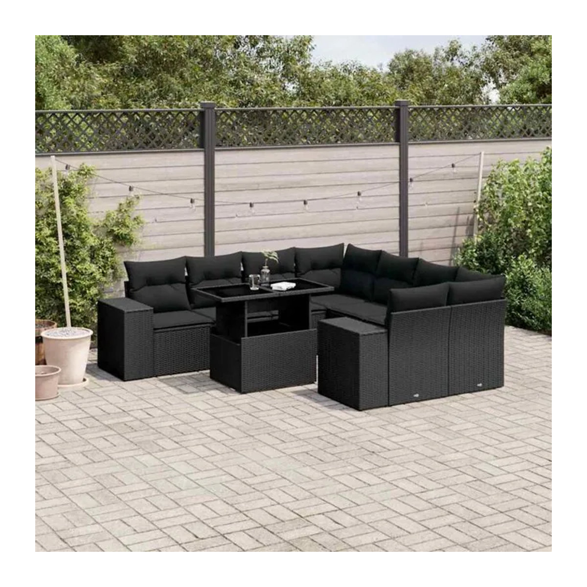 Vidaxl 9-tlg. Garten-Sofagarnitur aus Poly-Rattan mit Kissen in Schwarz, modernes Design - Bild 1