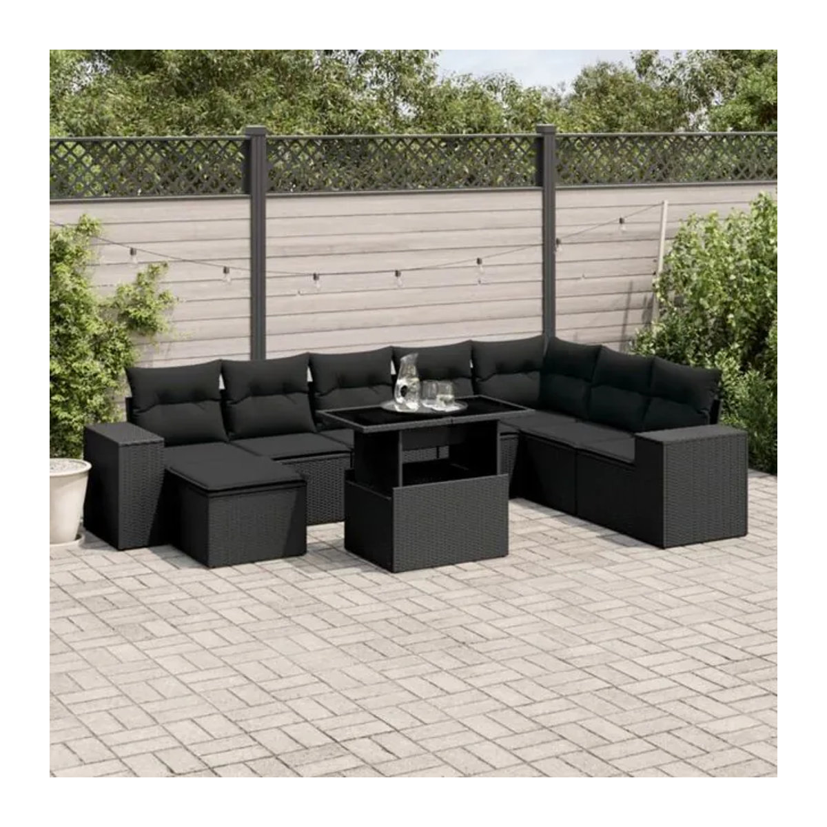 Vidaxl 9-tlg. Garten-Sofagarnitur aus Poly-Rattan mit Kissen in Schwarz und modernem Design - Bild 1