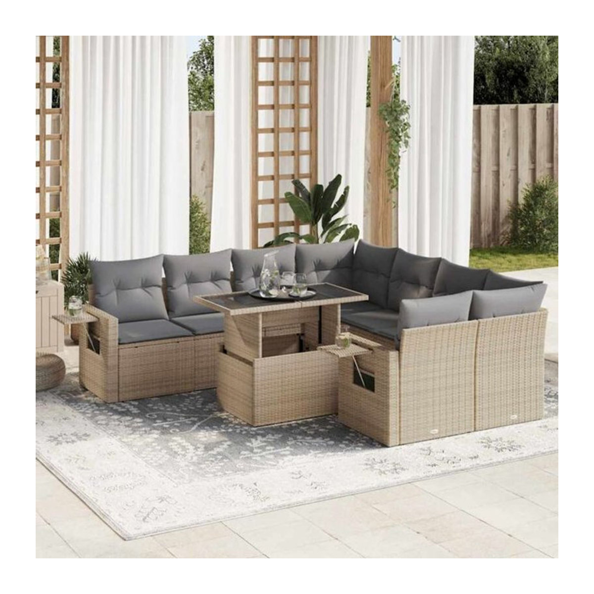 Vidaxl 9-tlg. Garten-Sofagarnitur aus Polyrattan in Beige mit Kissen und Loungemöbel-Set - Bild 1