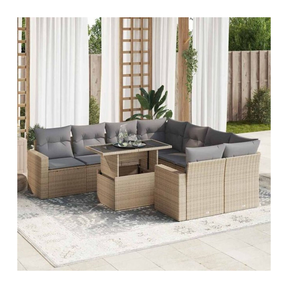 Vidaxl 9-tlg. Garten-Sofagarnitur aus Polyrattan in Beige mit Loungemöbel-Set - Bild 1