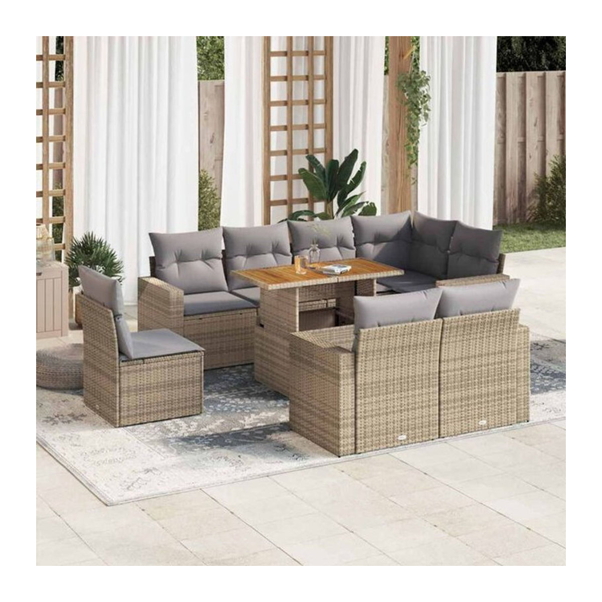 Vidaxl 9-tlg. Garten-Sofagarnitur aus Polyrattan mit Kissen in Beige - Bild 1