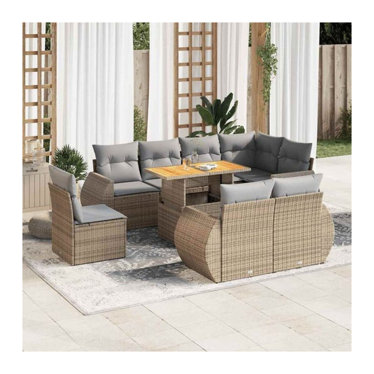 Vidaxl 9-tlg. Garten-Sofagarnitur aus Polyrattan mit Kissen in Beige - Bild 1