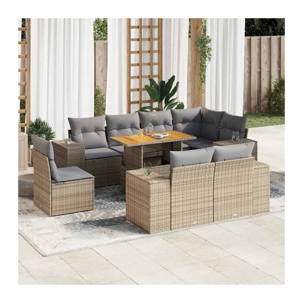 Vidaxl 9-tlg. Garten-Sofagarnitur aus Polyrattan mit Kissen in Beige - Bild 1