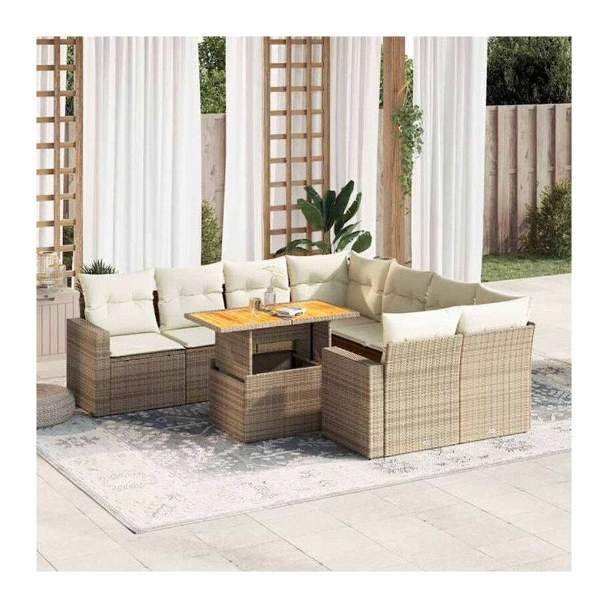 Vidaxl 9-tlg. Garten-Sofagarnitur aus Polyrattan mit Kissen in Beige - Bild 1