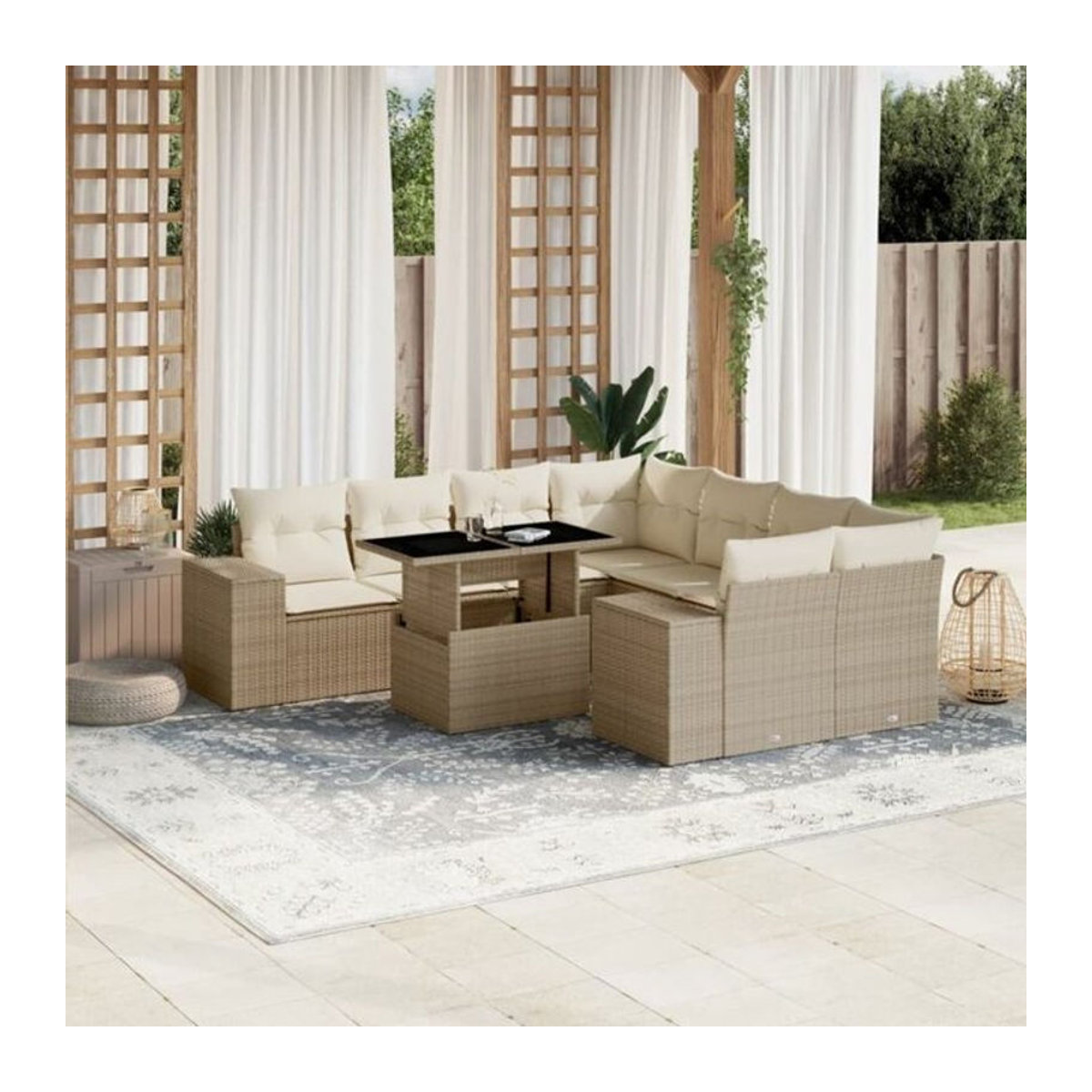Vidaxl 9-tlg. Garten-Sofagarnitur aus Polyrattan mit Kissen in Beige - Bild 1