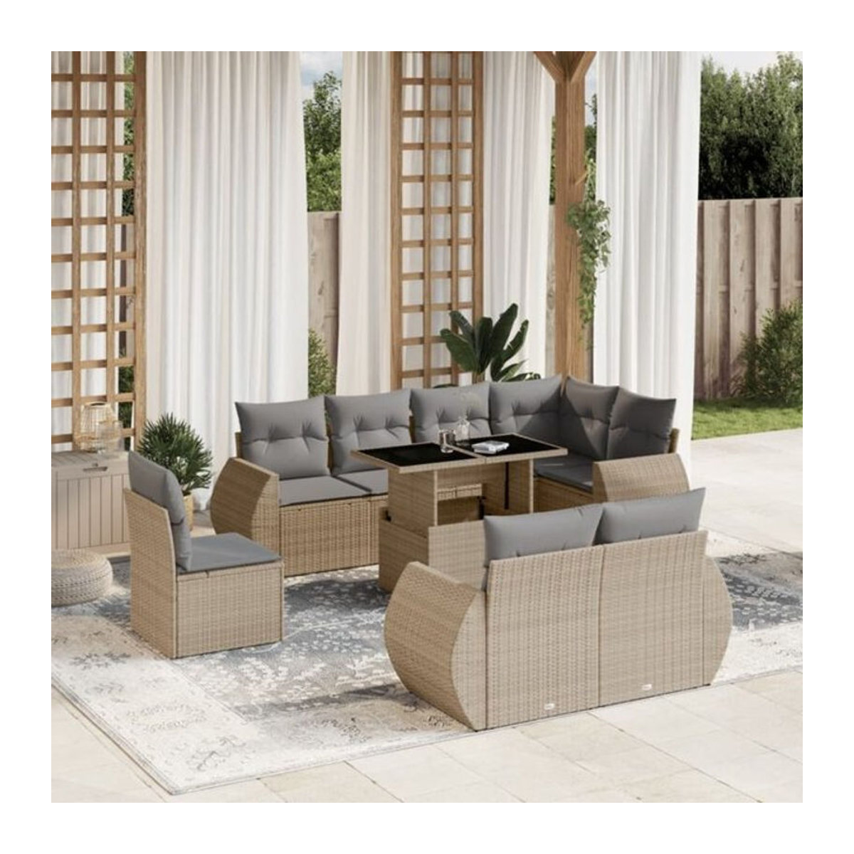 Vidaxl 9-tlg. Garten-Sofagarnitur aus Polyrattan mit Kissen in Beige - Bild 1