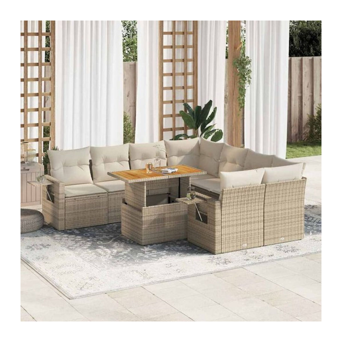 Vidaxl 9-tlg. Garten-Sofagarnitur aus Polyrattan mit Kissen in Beige - Bild 1