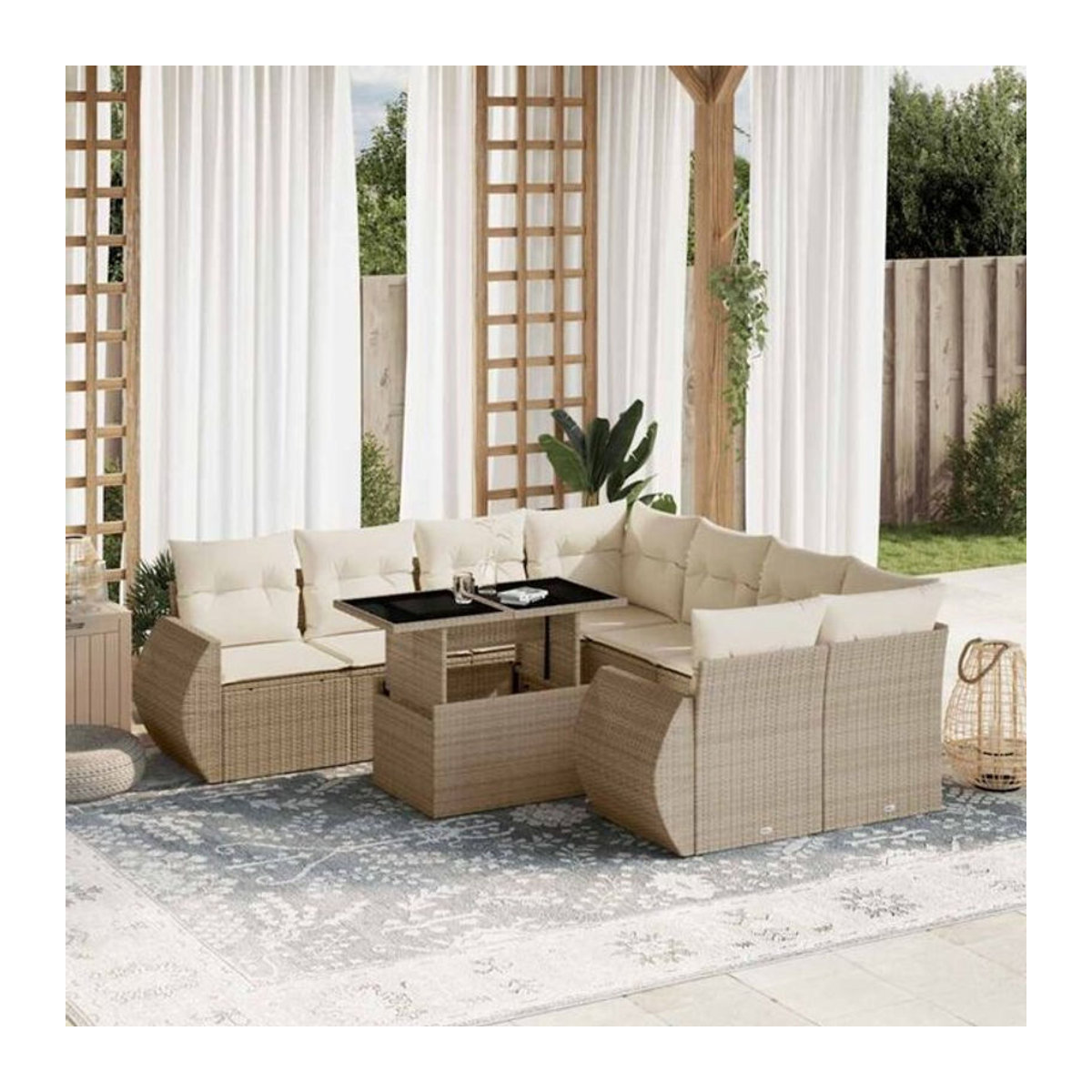 Vidaxl 9-tlg. Garten-Sofagarnitur aus Polyrattan und Stahl mit Kissen in Beige - Bild 1