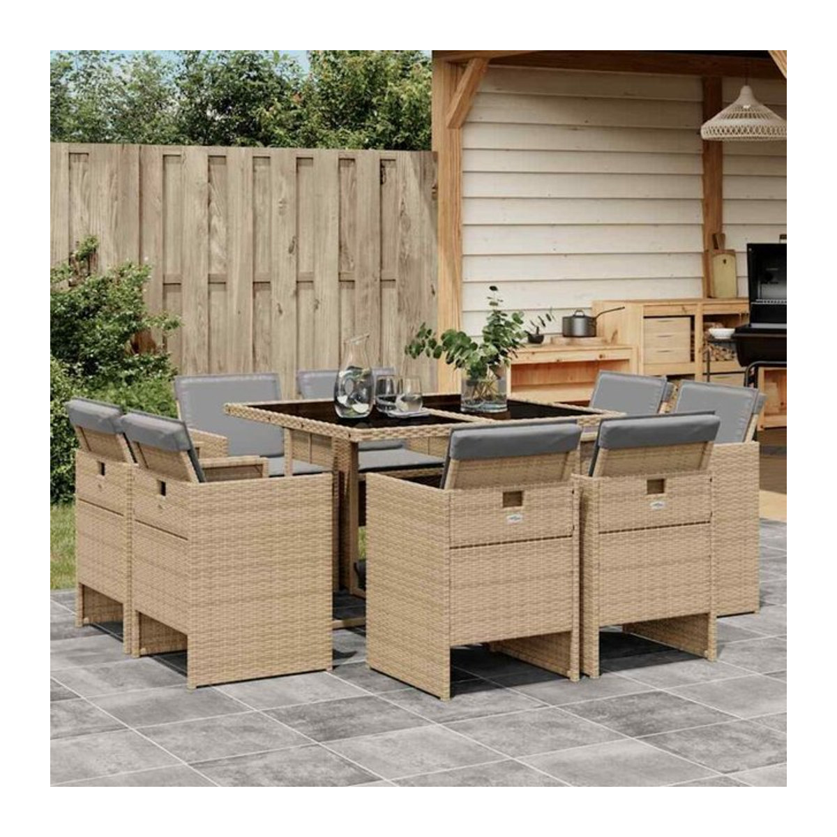 Vidaxl 9-tlg. Gartenmöbel-Set aus Polyrattan mit Kissen in Grau und Beige - Bild 1
