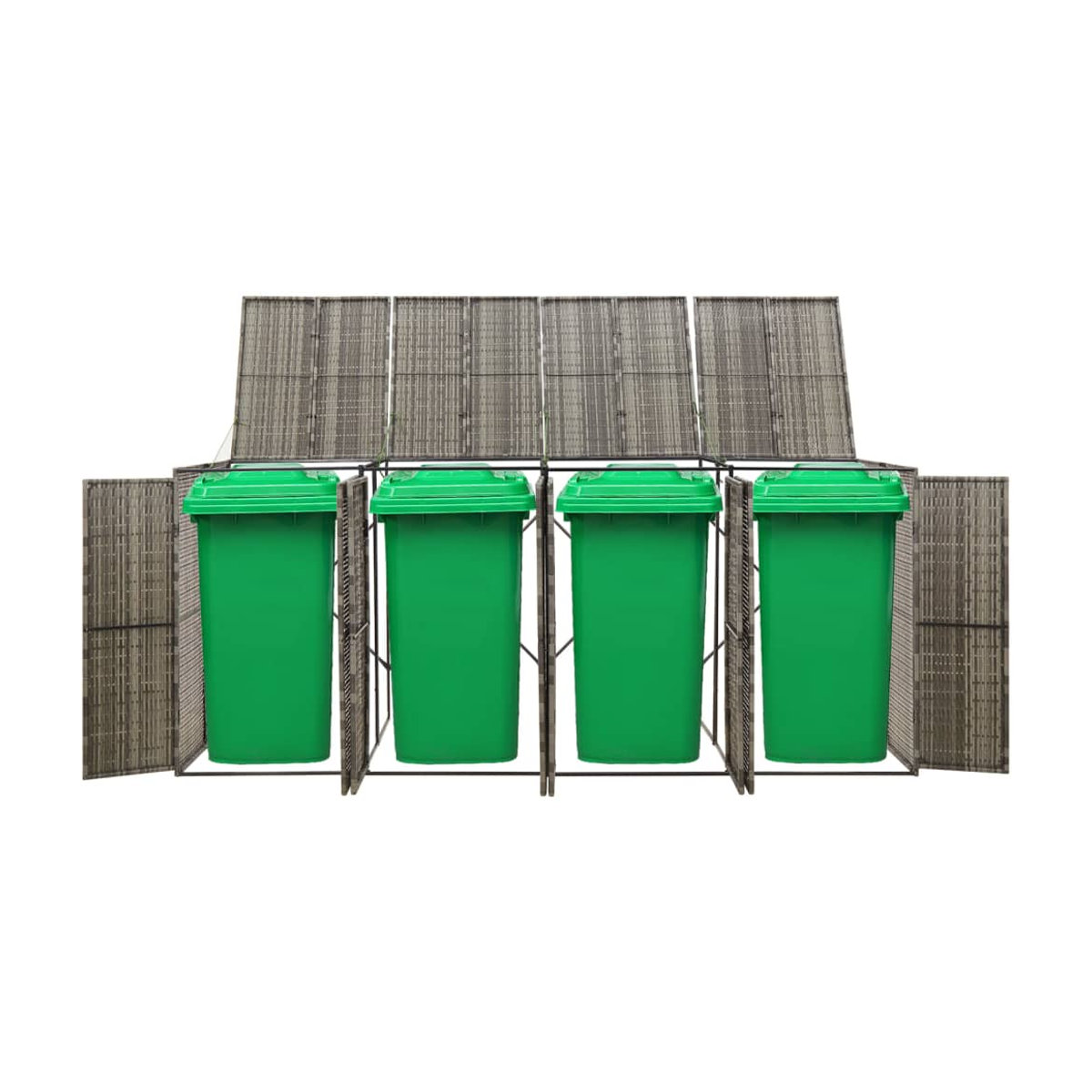 Vidaxl Abdeckung für 4 Mülltonnen aus Polyrattan, Grau, B/T/H: 274 x 80 x 117 cm - Bild 3