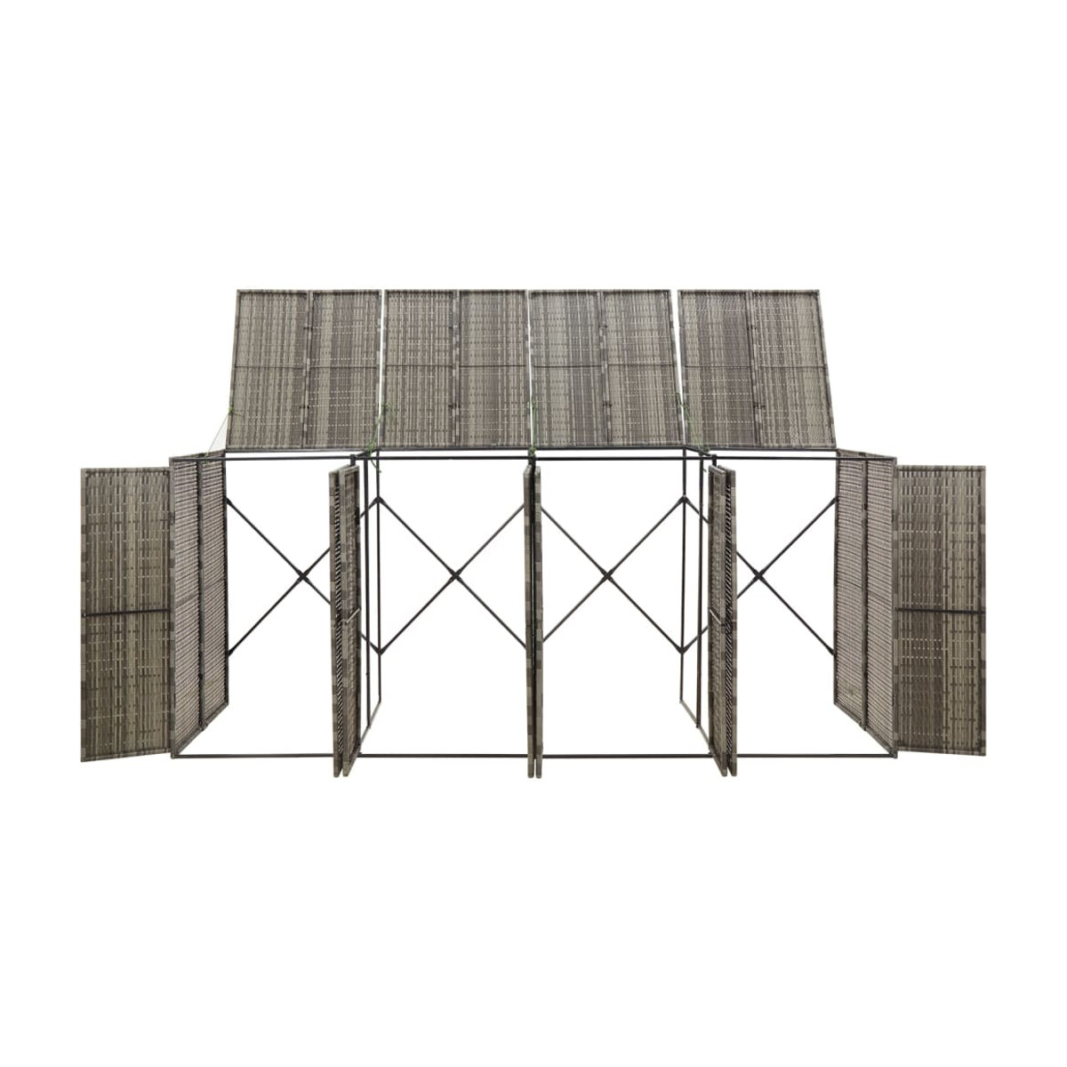 Vidaxl Abdeckung für 4 Mülltonnen aus Polyrattan, Grau, B/T/H: 274 x 80 x 117 cm - Bild 4