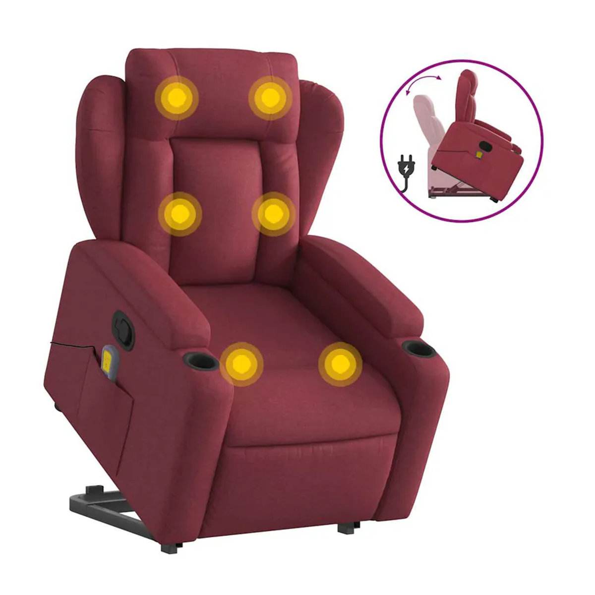 vidaxl Aufstehhilfe Massagesessel für Senioren, verstellbar, Rot, Stoffbezogen - Bild 4