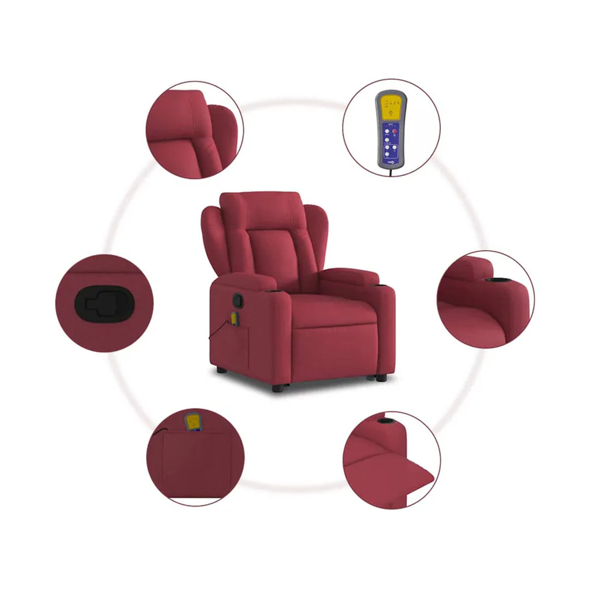 vidaxl Aufstehhilfe Massagesessel für Senioren, verstellbar, Rot, Stoffbezogen - Bild 6