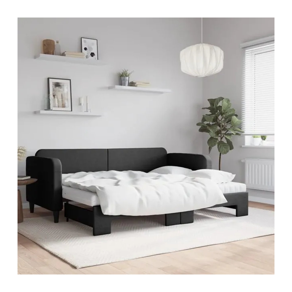 Vidaxl Ausziehbare Liege mit Matratze in Schwarz aus Stoff, B/L: 80 x 200 cm - Bild 1