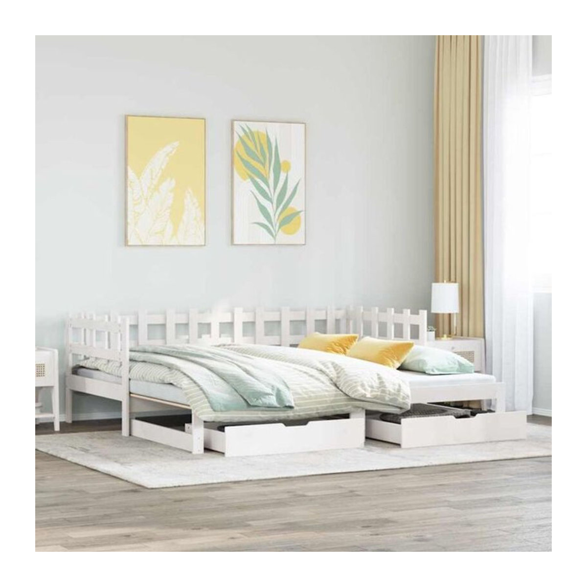 Vidaxl Ausziehbares Tagesbett aus Kiefer Massivholz mit Schubladen in Weiß B/T/H: 200 x 90 x 68,5 cm - Bild 1