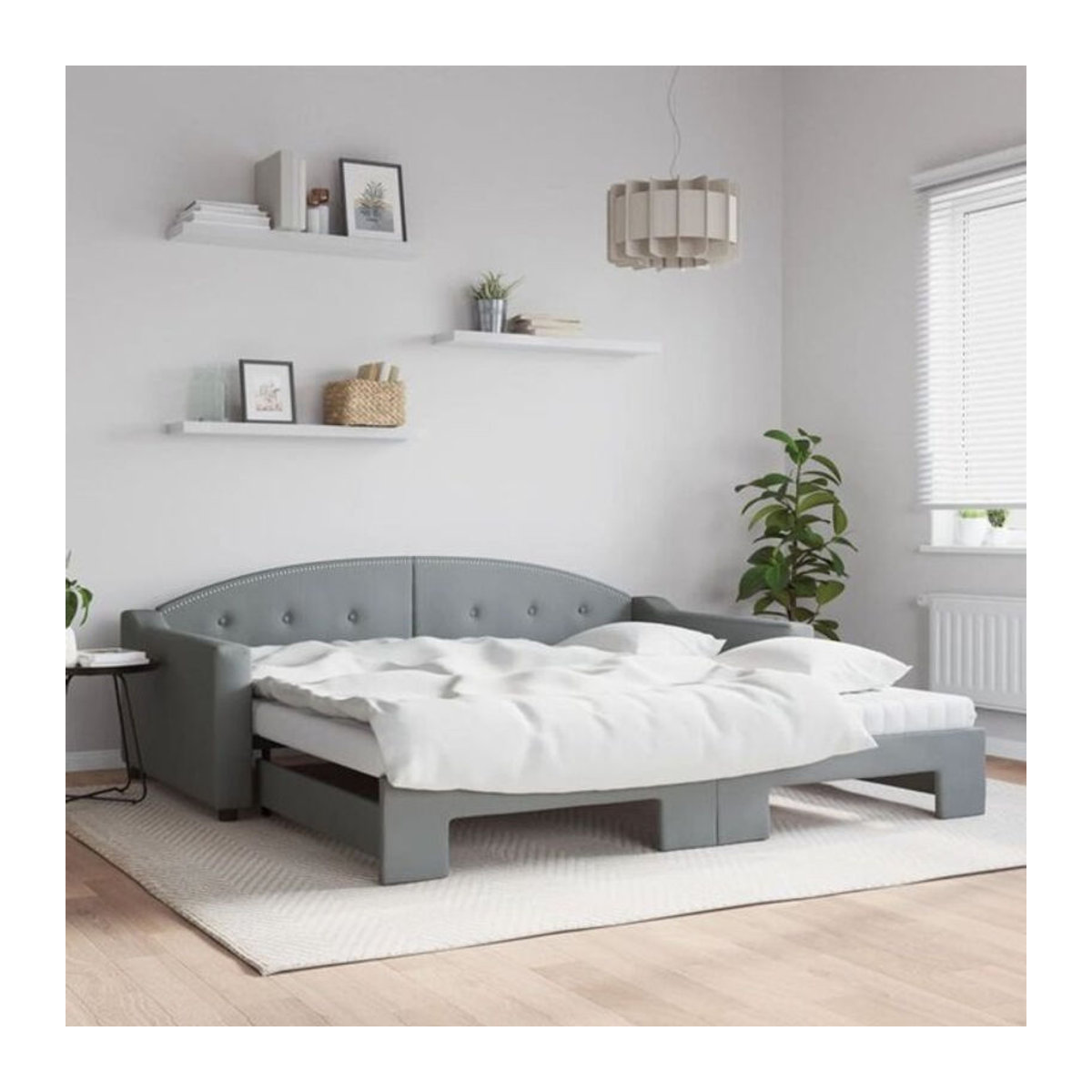 Vidaxl Ausziehbares Tagesbett mit Matratze in Grau aus Stoff und Metall B/T: 100 x 200 cm - Bild 1
