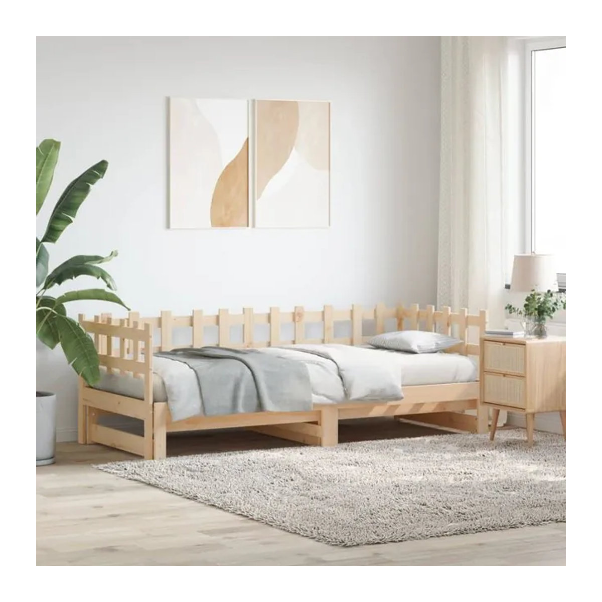Vidaxl Ausziehbett aus Kiefer Massivholz in Natur, Landhaus und Skandinavisch Stil, B/T: 160 x 200 cm (2x 80 x 200 cm) - Bild 1