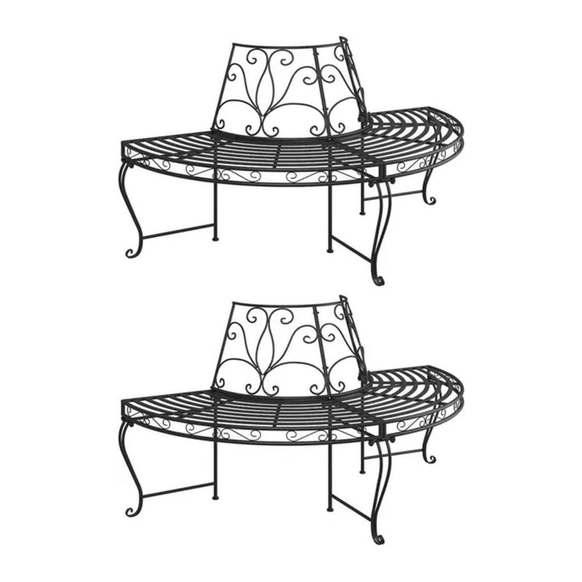 Vidaxl Baumbänke Halbrund Set aus Stahl in Schwarz Durchmesser: 160 cm - Bild 1
