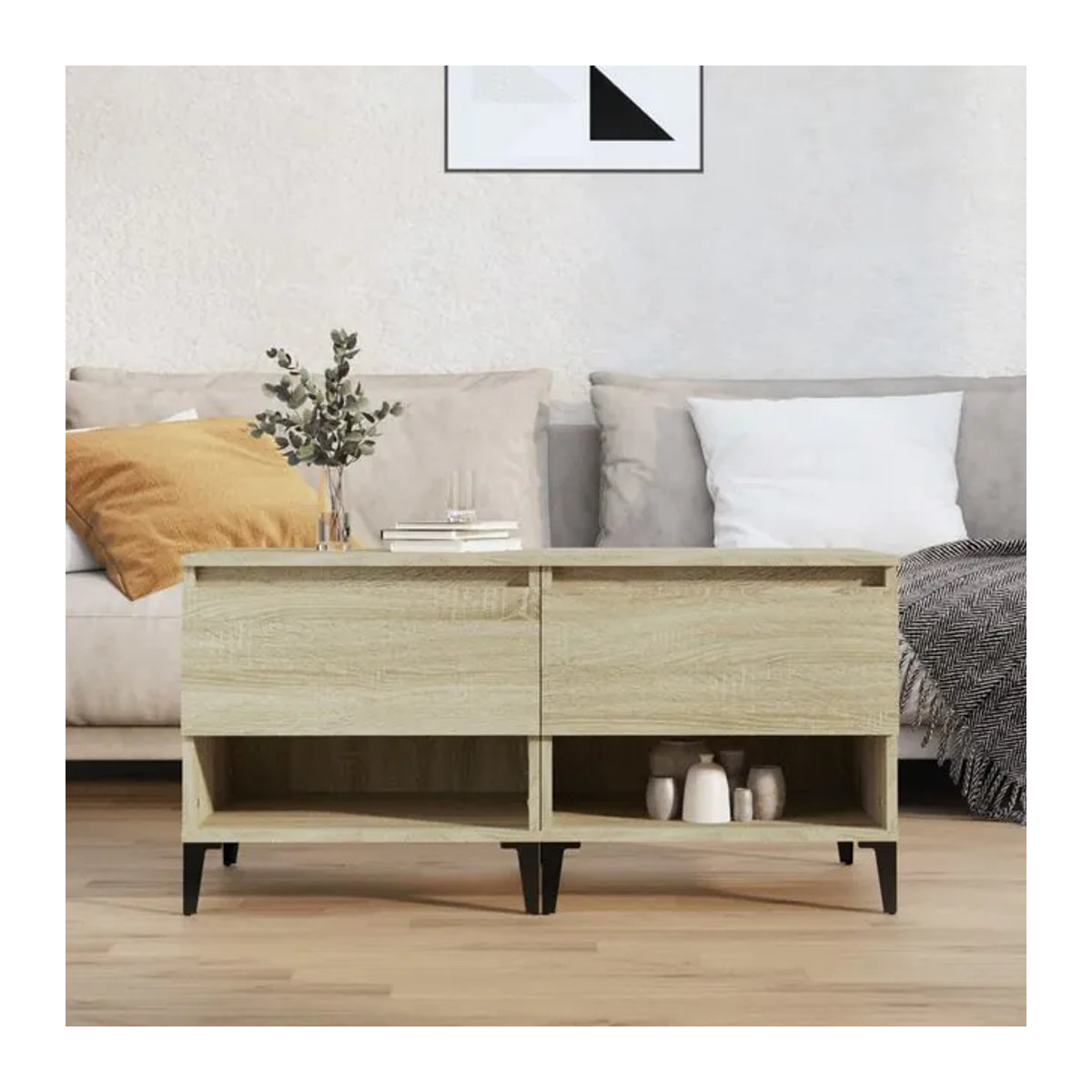 Vidaxl Beistelltisch Set 2 Stück im Industrial Design, Sonoma-Eiche und Braun, B/T/H: 50 x 46 x 35 cm - Bild 1