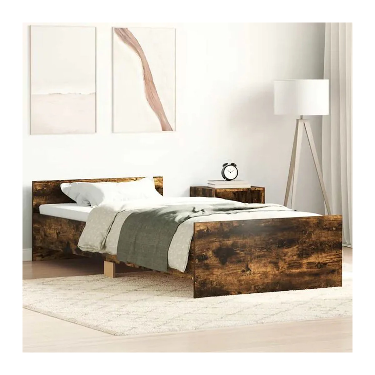 Vidaxl Bett aus Holzwerkstoff in Geräucherte Eiche, Braun, B/T/H: 190 x 75 cm - Bild 1