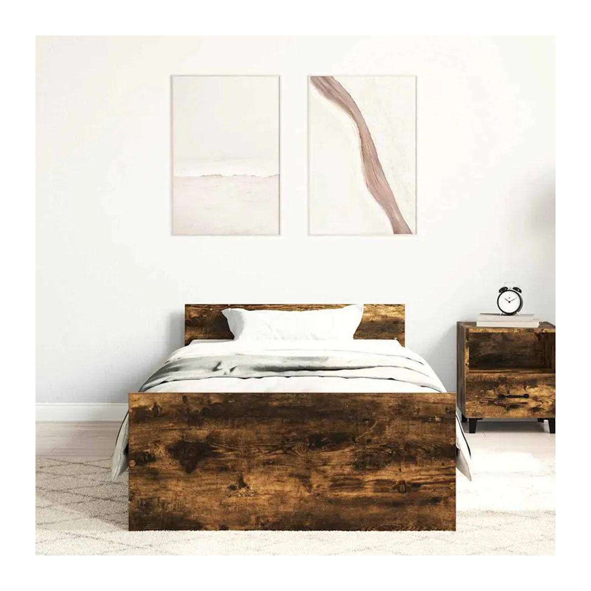 Vidaxl Bett aus Holzwerkstoff in Geräucherte Eiche, Braun, B/T/H: 190 x 75 cm - Bild 2