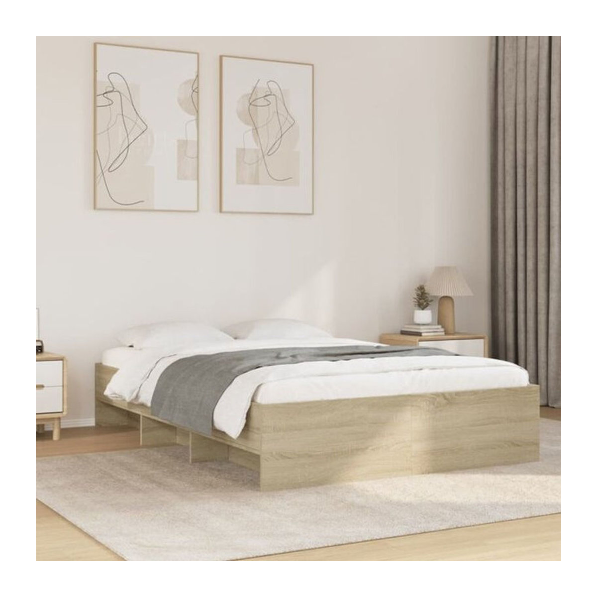 Vidaxl Bettgestell aus Holzwerkstoff in Sonoma-Eiche Natur Braun, B/T/H: 140 x 190 cm - Bild 1