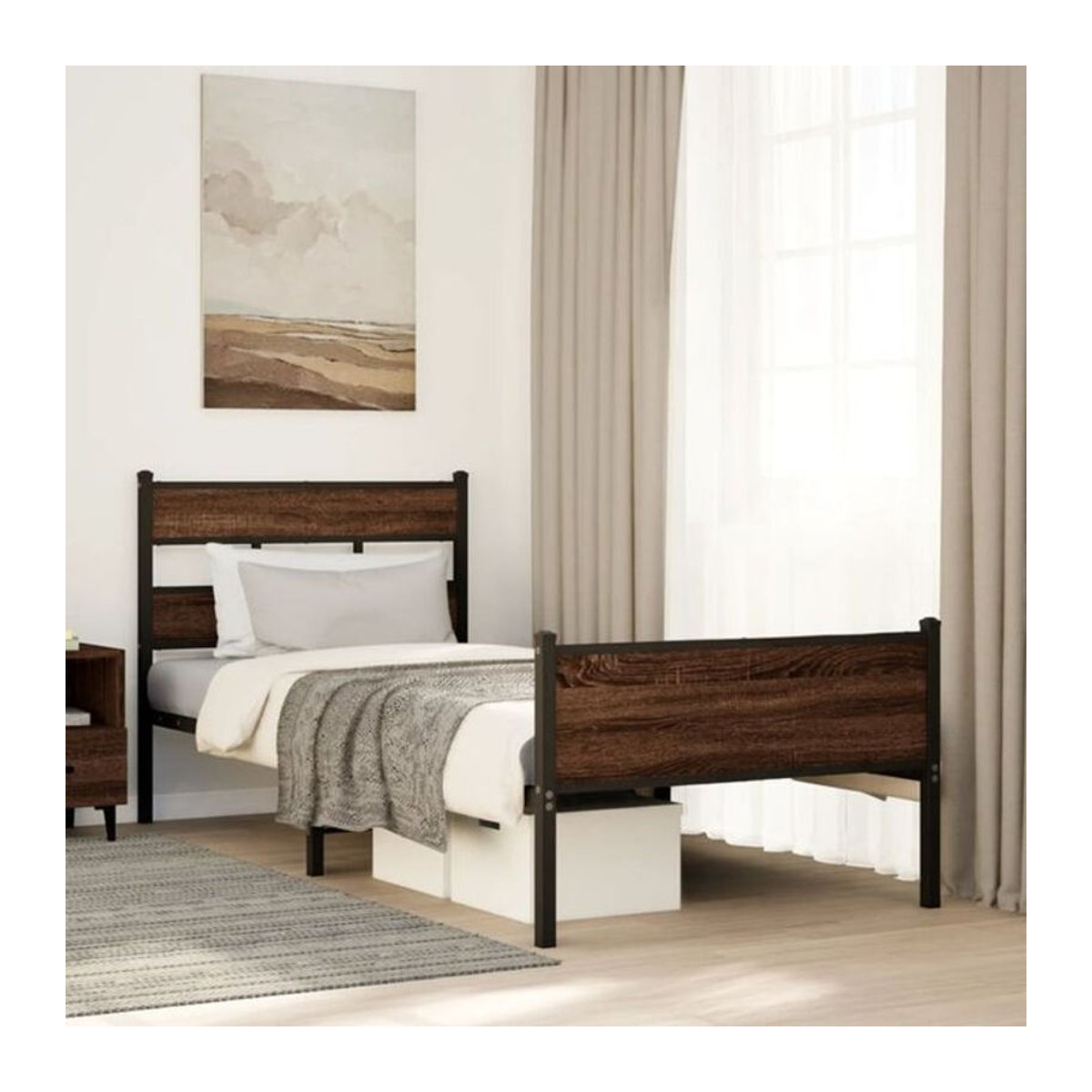 Vidaxl Bettgestell aus Holzwerkstoff und Metall in Braun im Industrial Design, B: 75 cm, L: 190 cm - Bild 1