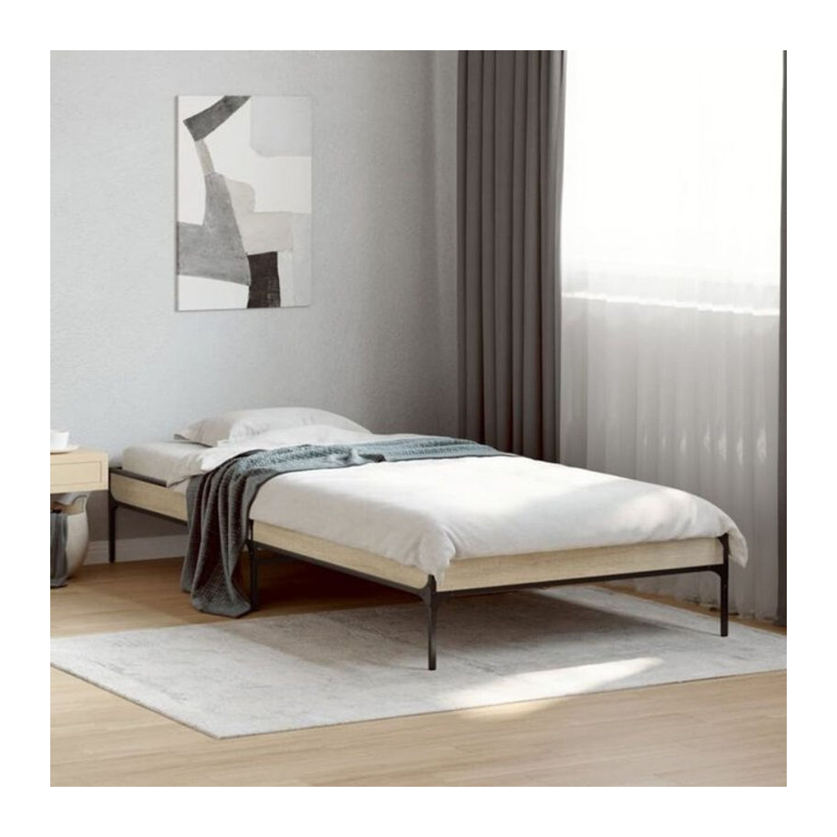 Vidaxl Bettgestell Einzelbett Sonoma-Eiche aus Holzwerkstoff und Metall, B: 100 cm, L: 200 cm - Bild 1