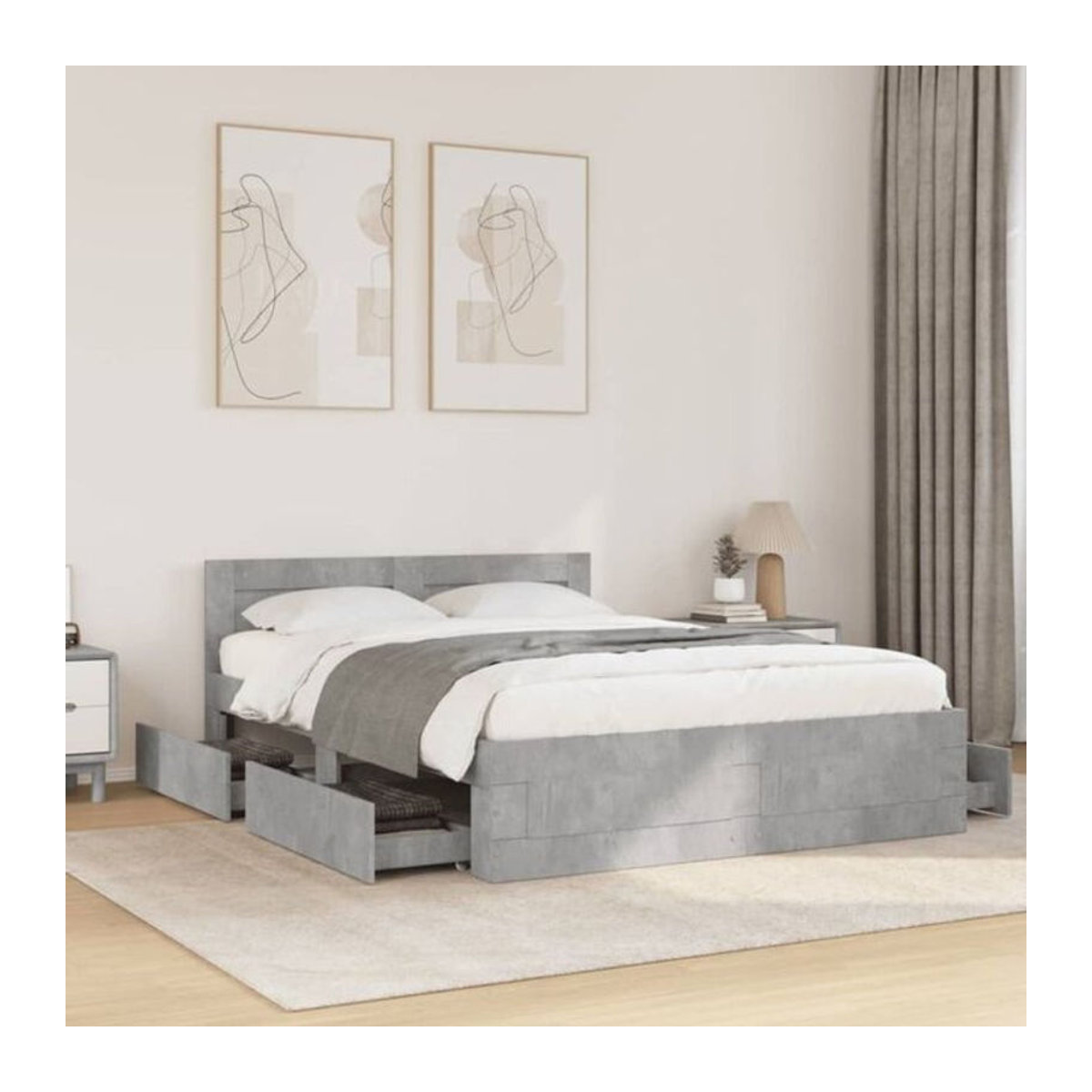 Vidaxl Bettgestell mit Kopfteil aus Holzwerkstoff in Grau, B/T/H: 120 x 200 cm, Modernes Design - Bild 1