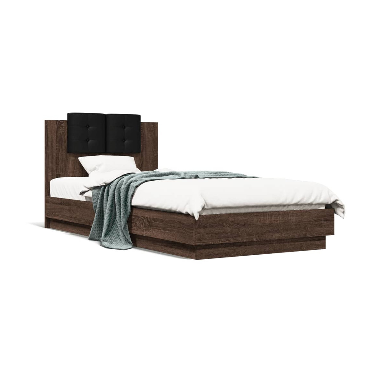Vidaxl Bettgestell mit Kopfteil und LED in Brauneiche, Modernes Design, B/T/H: 100 x 200 cm - Bild 3