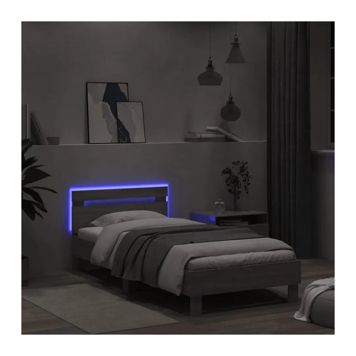 Vidaxl Bettgestell mit Kopfteil und LED in Grau, B/T/H: 100 x 200 cm - Bild 1