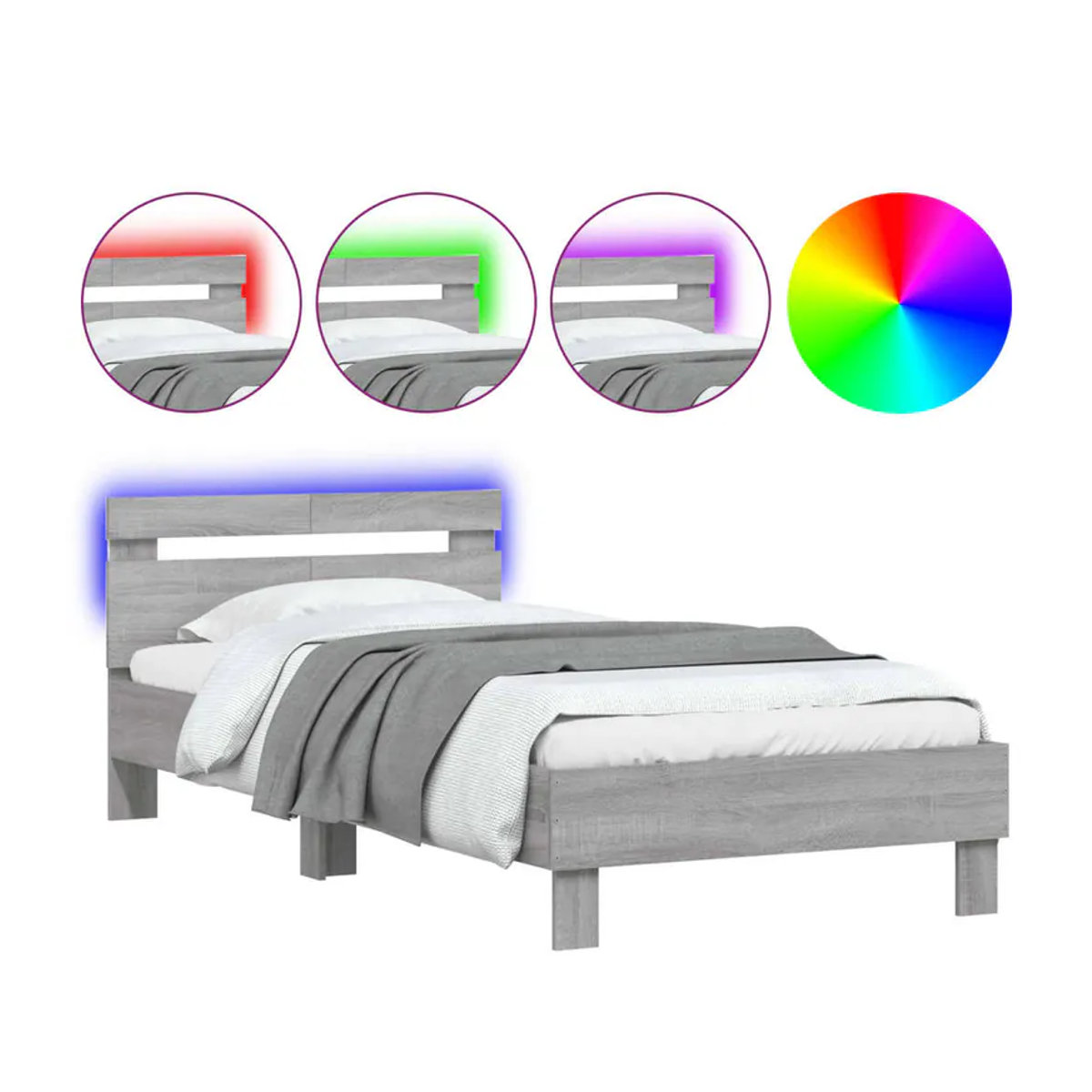Vidaxl Bettgestell mit Kopfteil und LED in Grau, B/T/H: 100 x 200 cm - Bild 2