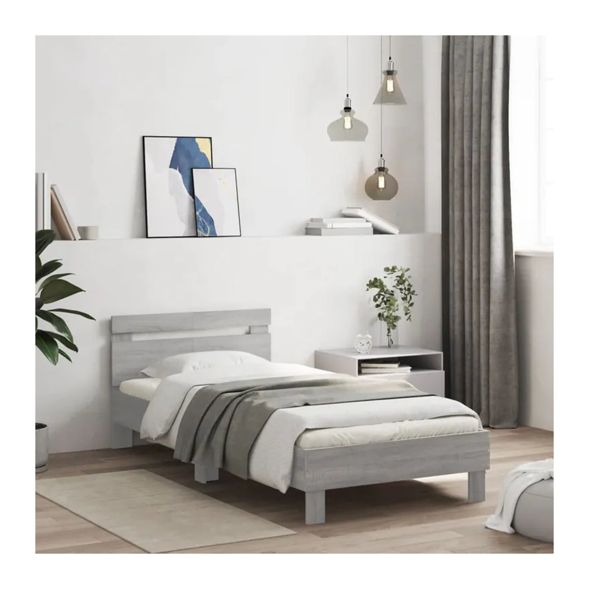 Vidaxl Bettgestell mit Kopfteil und LED in Grau, B/T/H: 100 x 200 cm - Bild 3