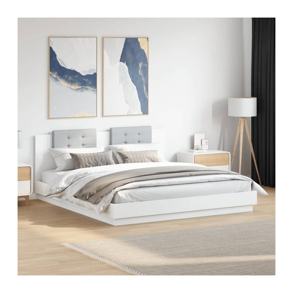 Vidaxl Bettgestell mit Kopfteil und LED in Weiß, B: 160 cm, L: 200 cm - Bild 1