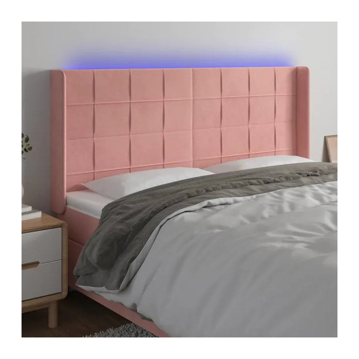 Vidaxl Bettkopfteil mit LED aus Samt in Pink, B: 163 cm, T: 16 cm, H: 118/128 cm - Bild 1
