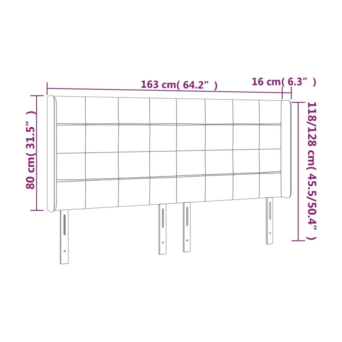 Vidaxl Bettkopfteil mit LED aus Samt in Pink, B: 163 cm, T: 16 cm, H: 118/128 cm - Bild 2