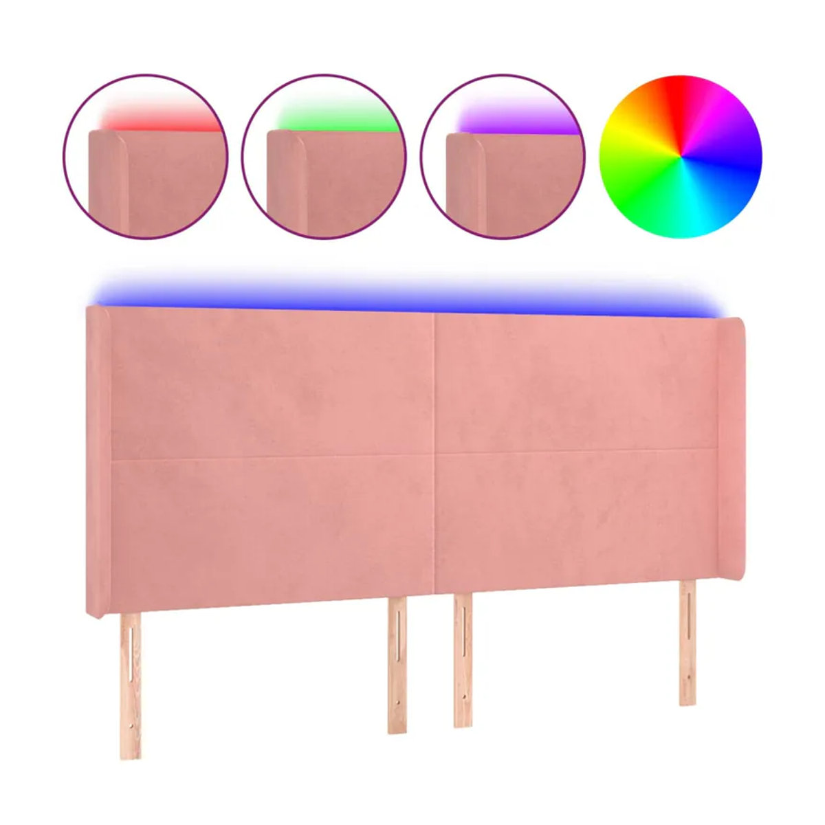 Vidaxl Bettkopfteil mit LED aus Samt in Pink, B: 163 cm, T: 16 cm, H: 118/128 cm - Bild 3