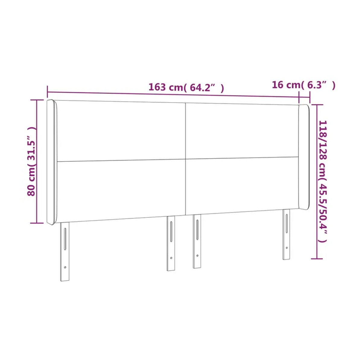 Vidaxl Bettkopfteil mit LED aus Samt in Pink, B: 163 cm, T: 16 cm, H: 118/128 cm - Bild 4