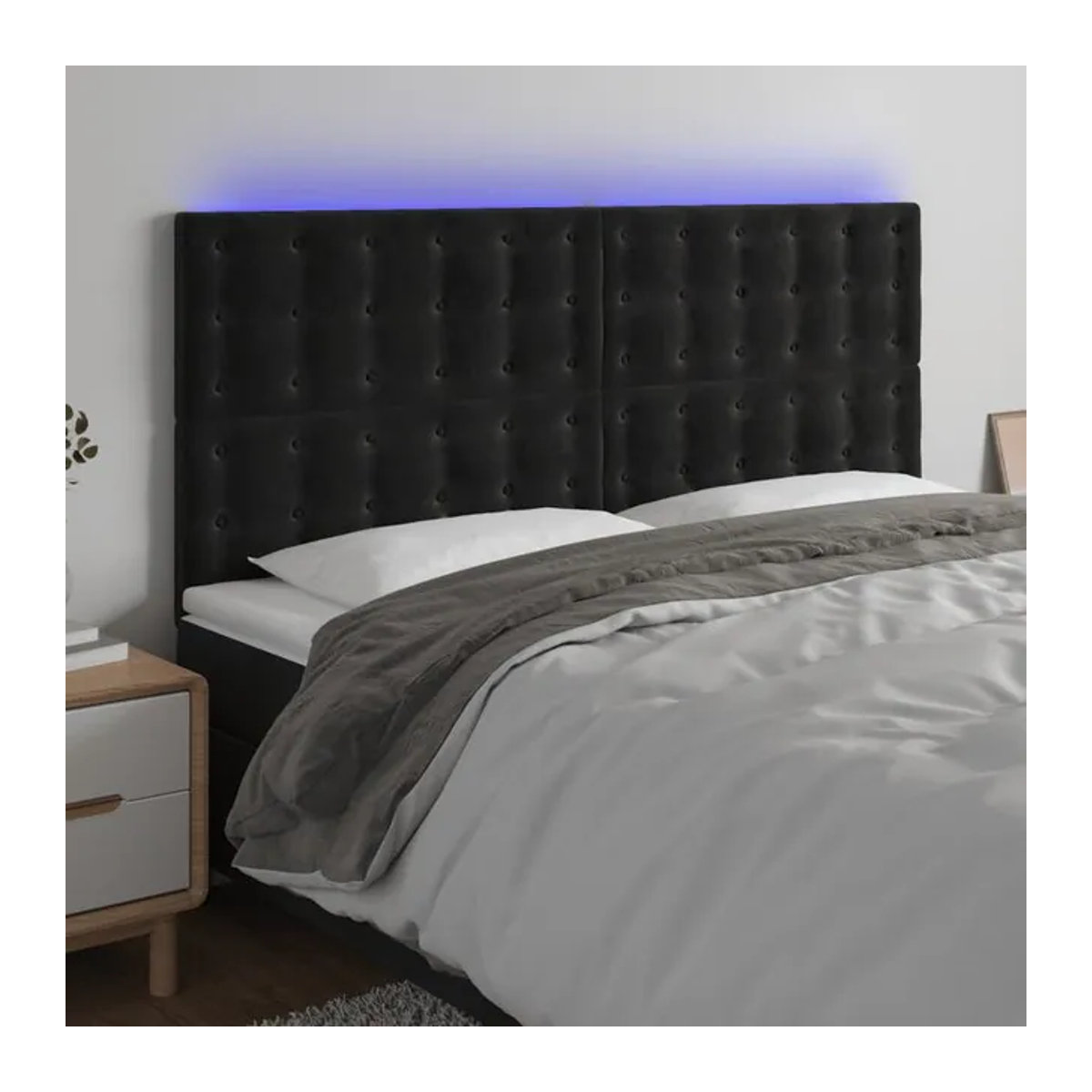 Vidaxl Bettkopfteil mit LED aus Samt in Schwarz, B: 180 cm, H: 118 bis 128 cm, T: 5 cm - Bild 1
