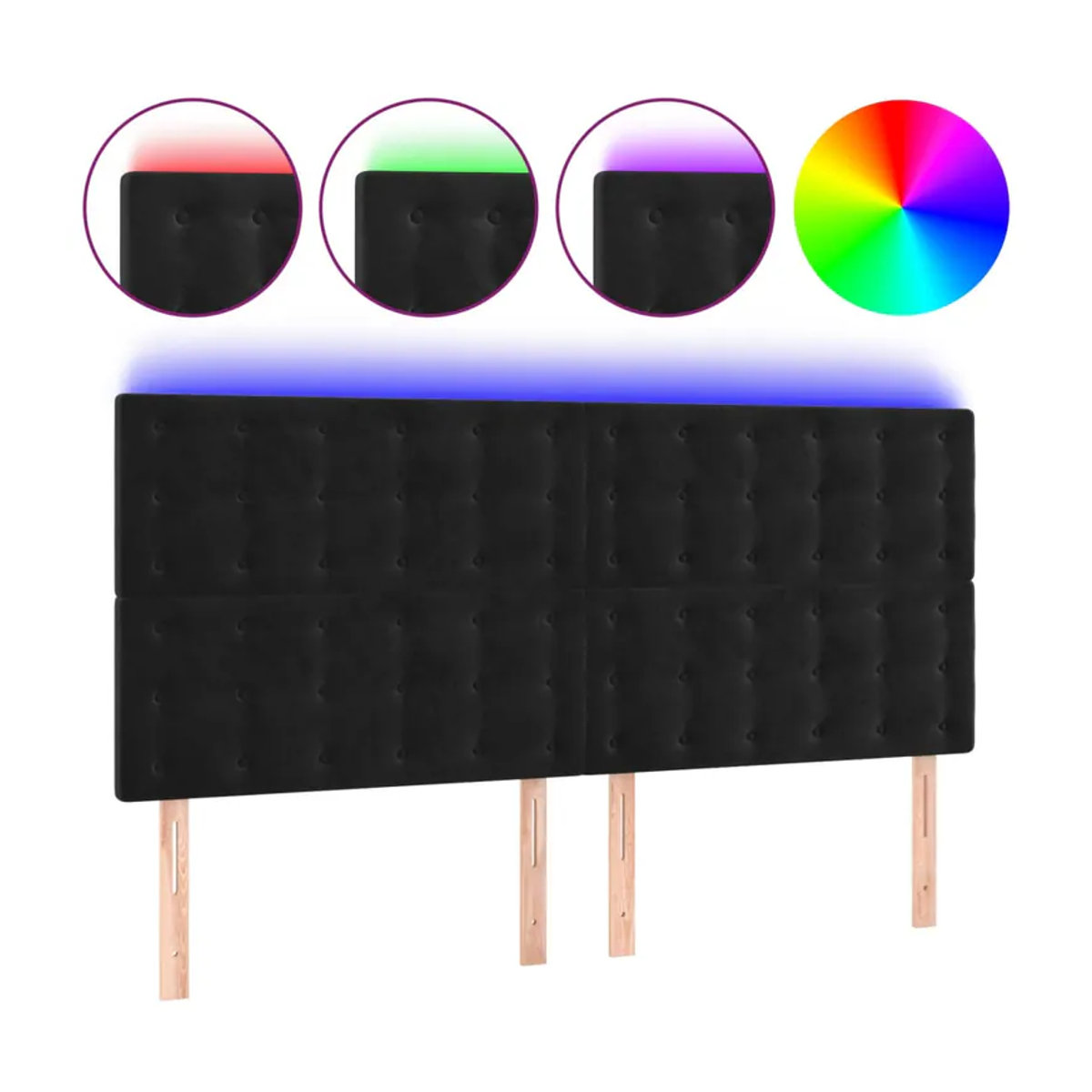 Vidaxl Bettkopfteil mit LED aus Samt in Schwarz, B: 180 cm, H: 118 bis 128 cm, T: 5 cm - Bild 2