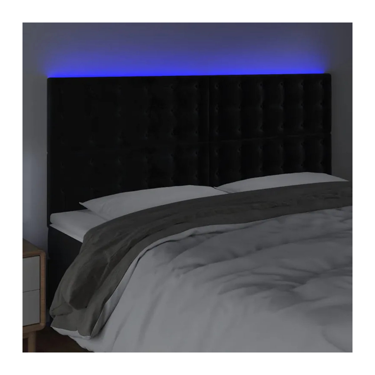 Vidaxl Bettkopfteil mit LED aus Samt in Schwarz, B: 180 cm, H: 118 bis 128 cm, T: 5 cm - Bild 3